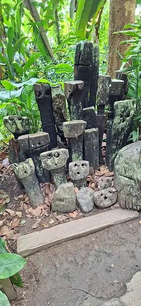 Cool totems in the rainforest biodome.